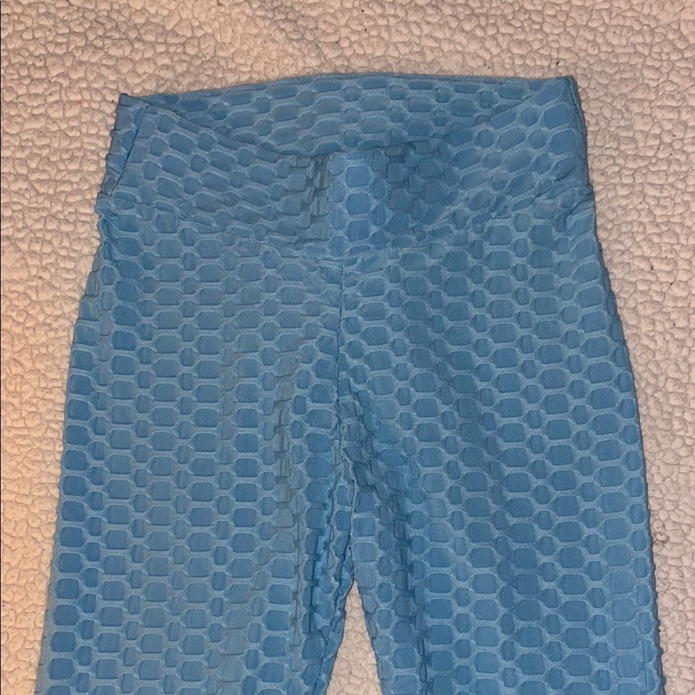 Blue Textured Leggings